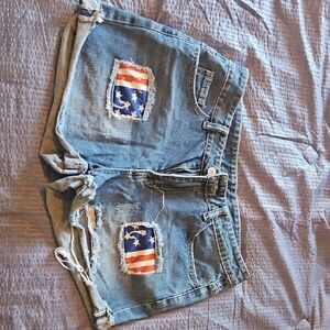 Denim Shorts with Flag Patch